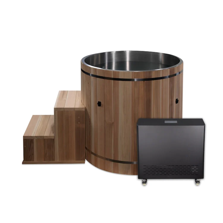 Stainless Steel Cedar Barrel Cold Plunge with Chiller Cooling and Filtration System