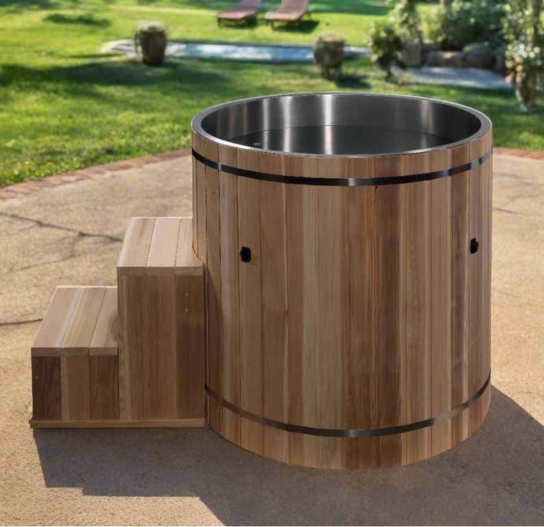 Stainless Steel Cedar Barrel Cold Plunge with Chiller Cooling and Filtration System